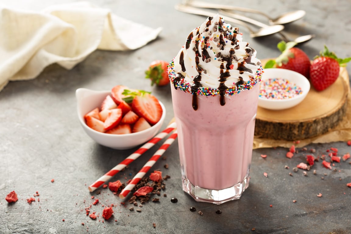 Strawberry milkshake with whipped cream